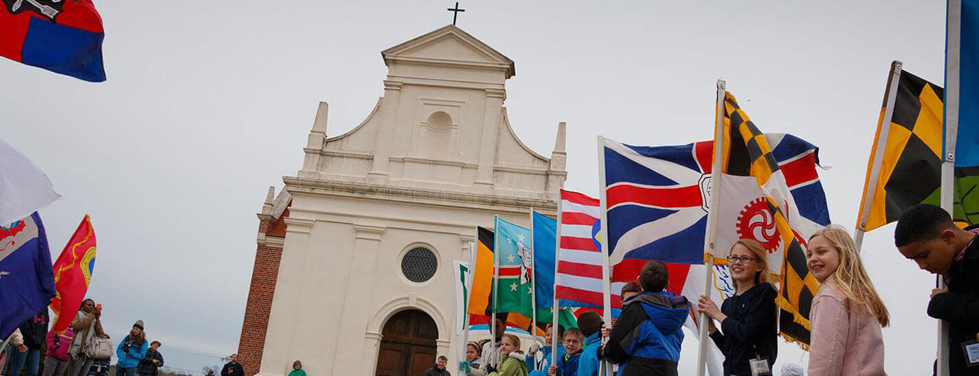church and flags